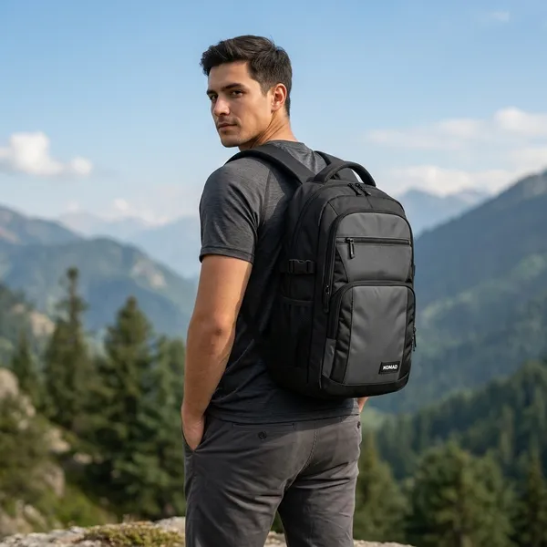 Black_&_Grey_Nylon_Laptop_Backpack_For_Travel