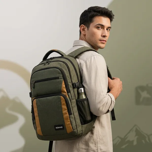 Black_&_Grey_Nylon_Laptop_Backpack_For_Travel