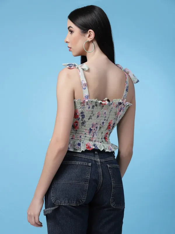 Mint_Green_Floral_Printed_Smocked_Crop_Fitted_Top