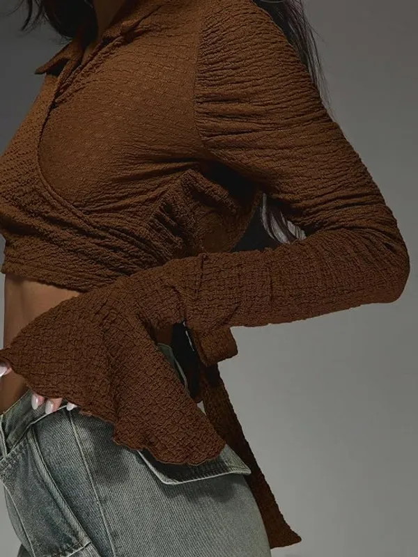Brown_Women_Textured_Wrap_Crop_Top