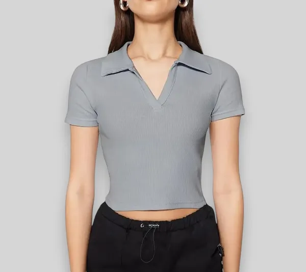 Grey_Womens_Ribbed_Collared_V_Neck_Crop_Top