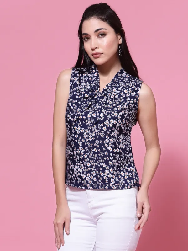 Dark_Blue_Polyester_Sleeveless_Top_For_Women