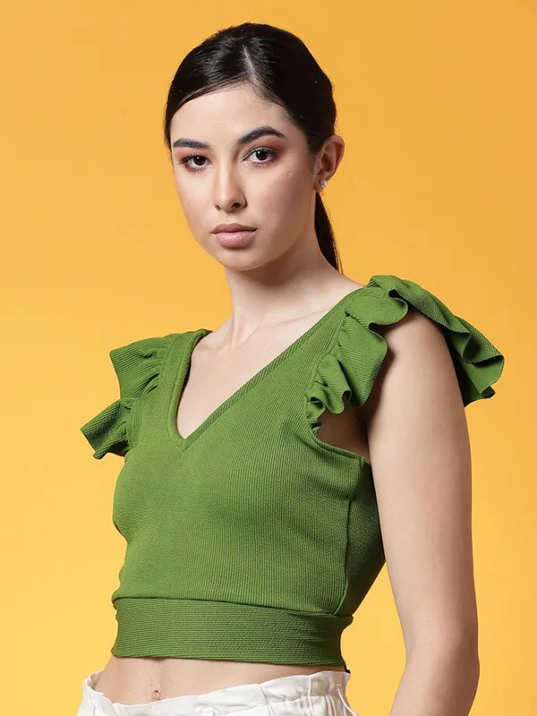 Green_Womens_Polyester_Crop_Top_V_Neck