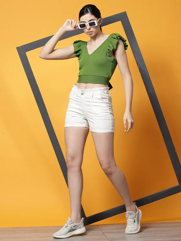 Green_Womens_Polyester_Crop_Top_V_Neck