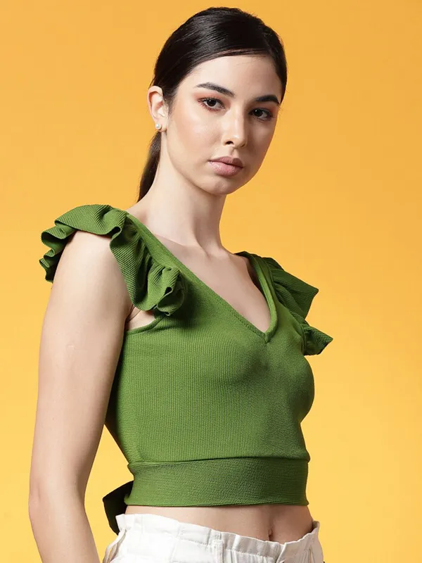 Green_Womens_Polyester_Crop_Top_V_Neck