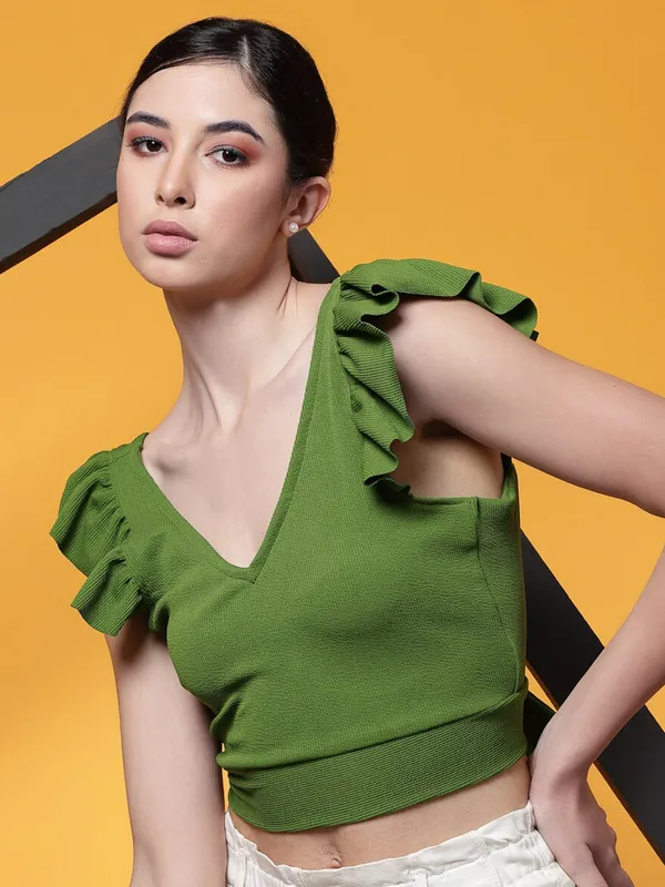 Green_Womens_Polyester_Crop_Top_V_Neck