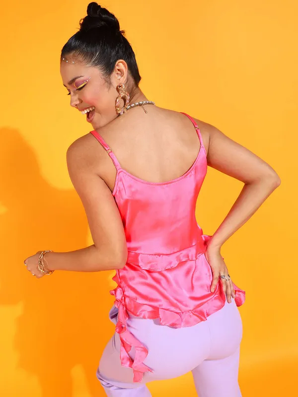 Pink_Womens_Satin_Cowl_Neck_Crop_Top