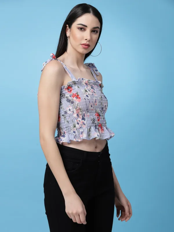 Aegan_Blue_Floral_Printed_Smocked_Crop_Fitted_Top