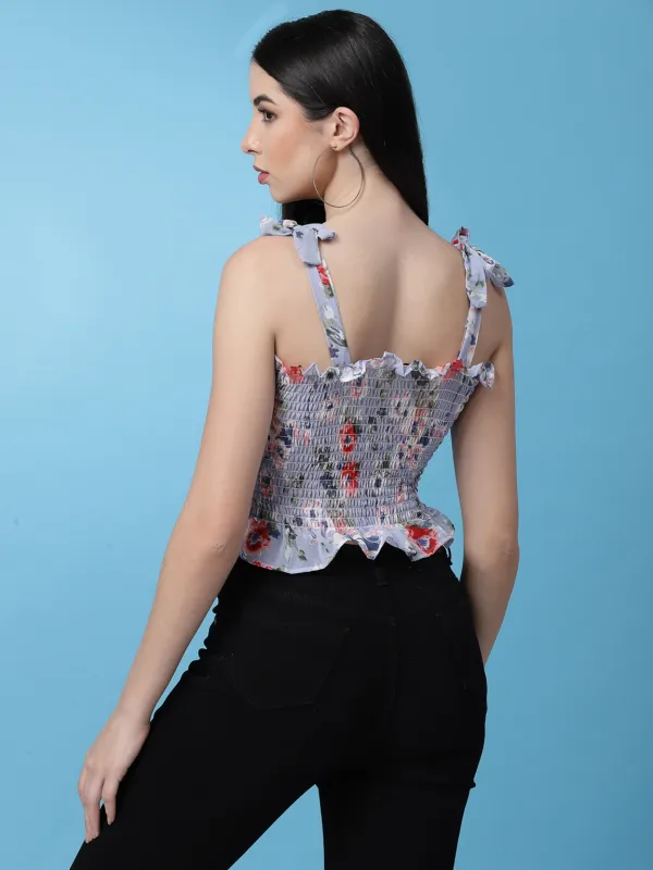 Aegan_Blue_Floral_Printed_Smocked_Crop_Fitted_Top