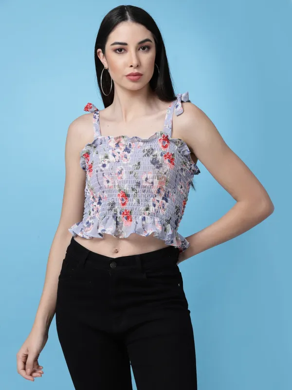 Aegan_Blue_Floral_Printed_Smocked_Crop_Fitted_Top