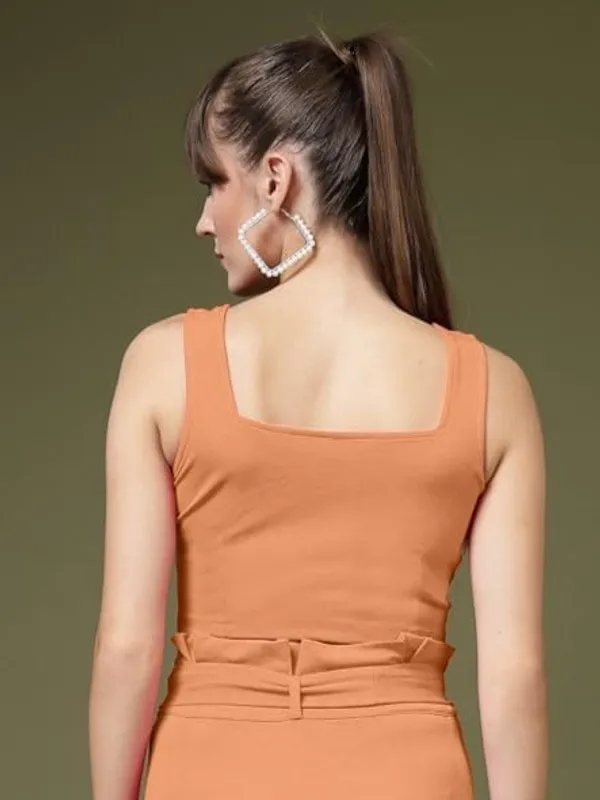 Almond_Brown_Women_V_Neck_Cotton_Knit_Crop_Top
