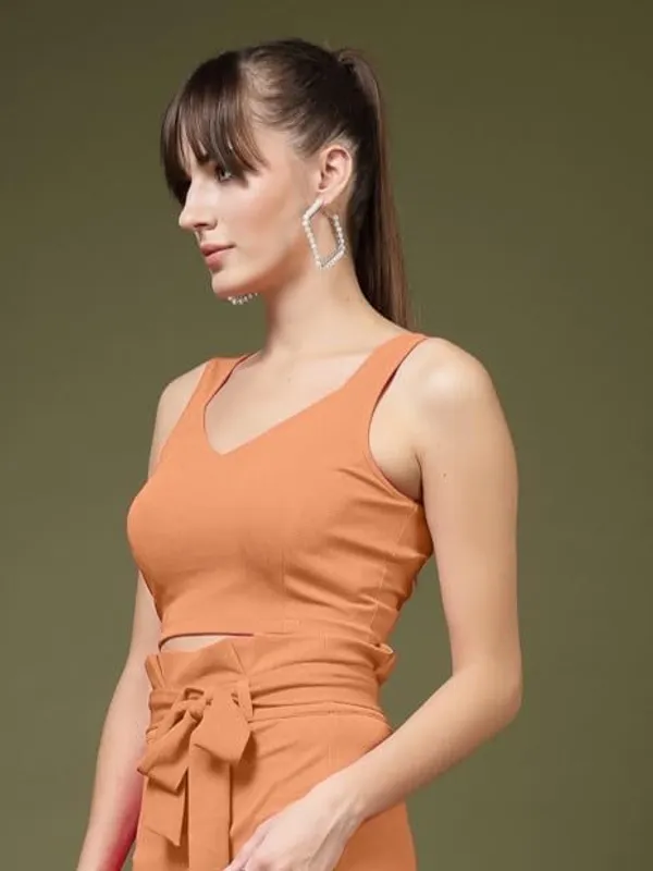 Almond_Brown_Women_V_Neck_Cotton_Knit_Crop_Top