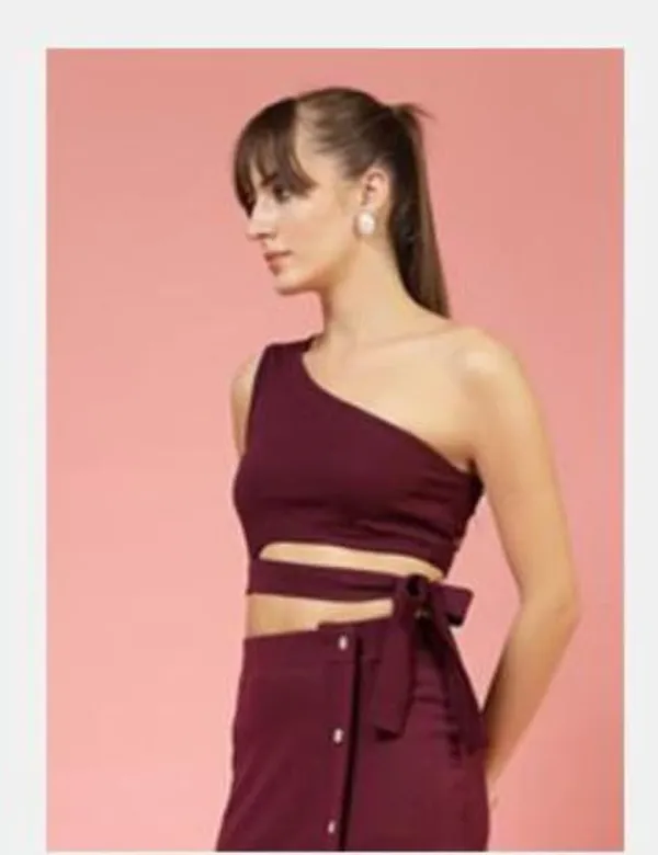 Dark_Brown_Womens_One_Shoulder_Crop_Top_With_Belt