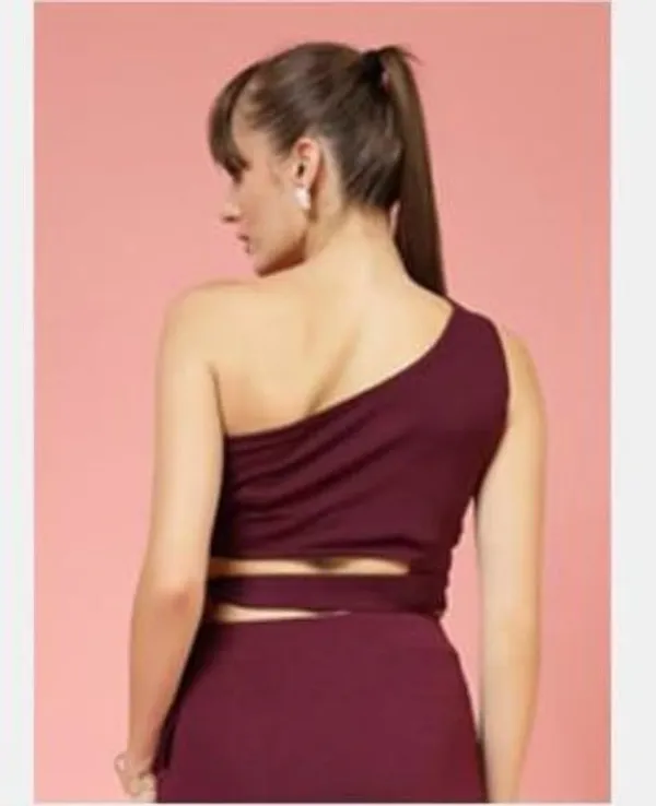 Dark_Brown_Womens_One_Shoulder_Crop_Top_With_Belt