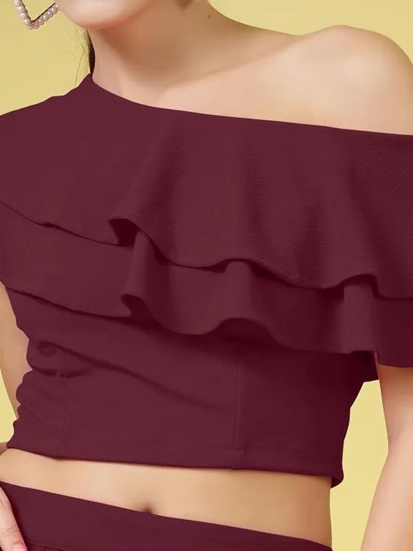 Aubergine_Purple_Womens_Off_Shoulder_Ruffle_Crop_Top_Lycra_Blend