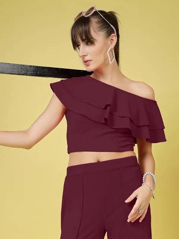 Aubergine_Purple_Womens_Off_Shoulder_Ruffle_Crop_Top_Lycra_Blend