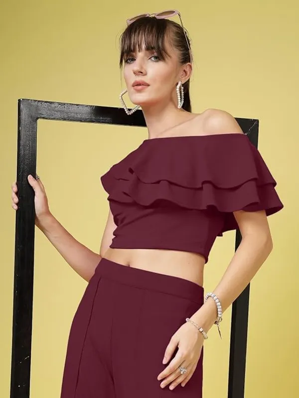 Aubergine_Purple_Womens_Off_Shoulder_Ruffle_Crop_Top_Lycra_Blend