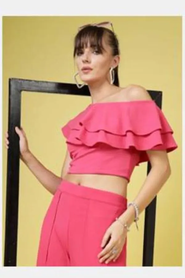 Pink_Womens_Off_Shoulder_Ruffle_Crop_Top_Lycra_Blend