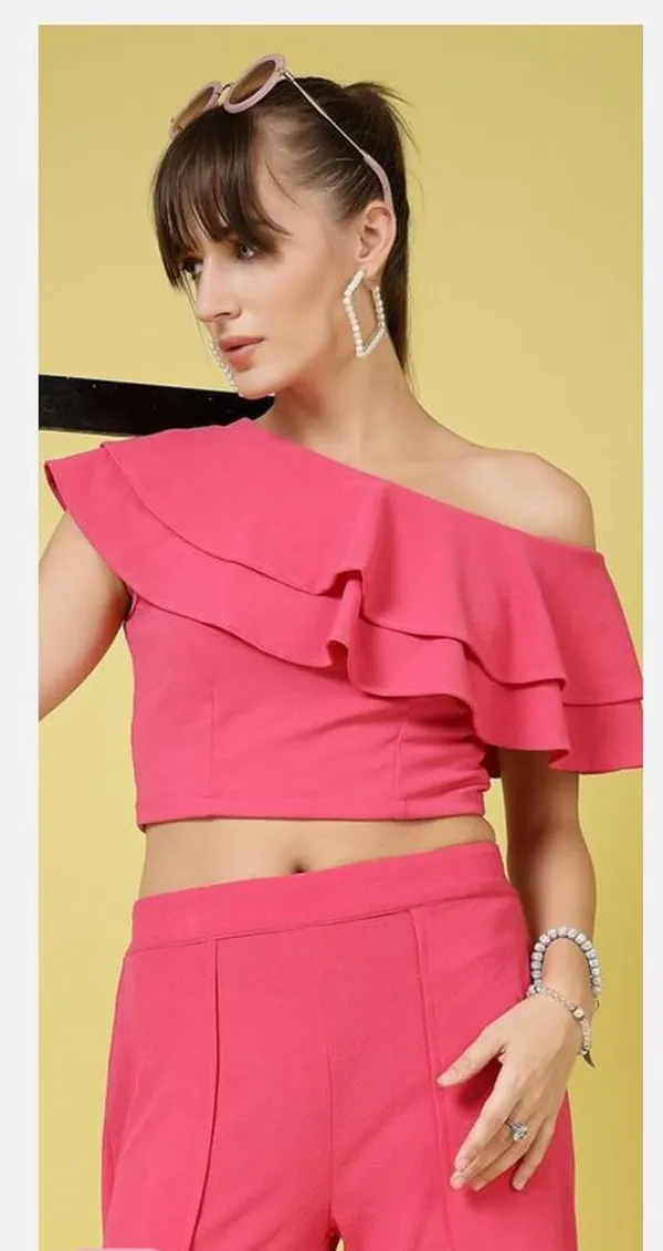 Pink_Womens_Off_Shoulder_Ruffle_Crop_Top_Lycra_Blend