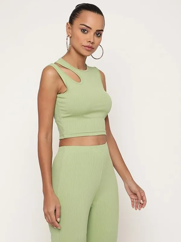 Green_Womens_One_Shoulder_Crop_Top