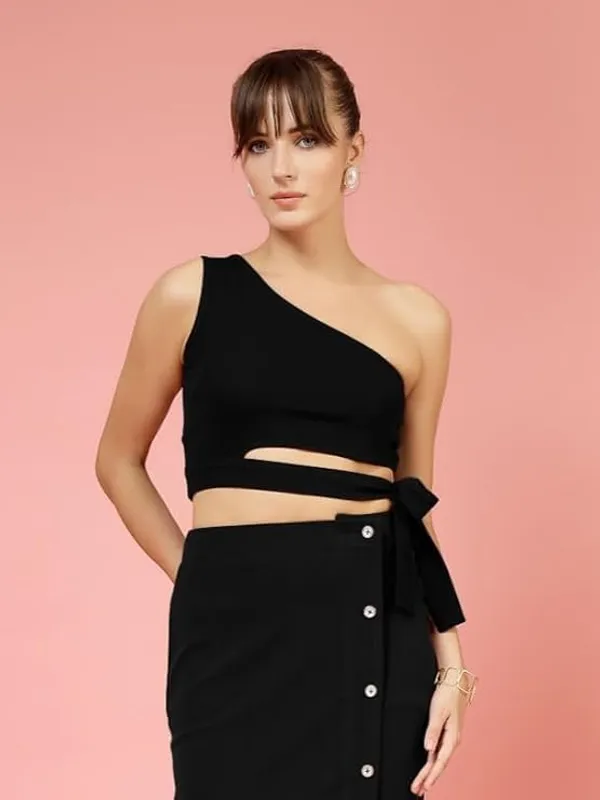 Black_Womens_One_Shoulder_Crop_Top_With_Belt