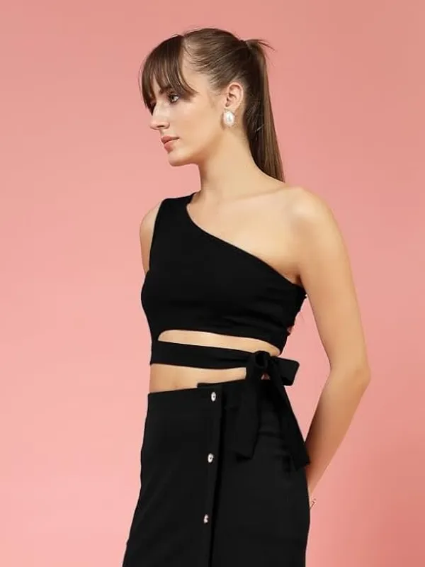 Black_Womens_One_Shoulder_Crop_Top_With_Belt