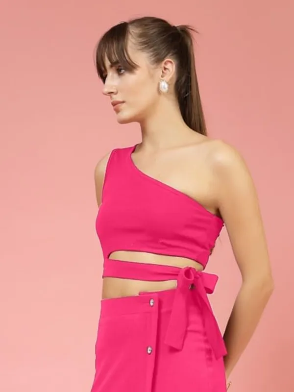 Pink_Womens_One_Shoulder_Crop_Top_With_Belt