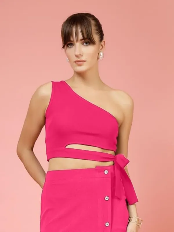 Pink_Womens_One_Shoulder_Crop_Top_With_Belt