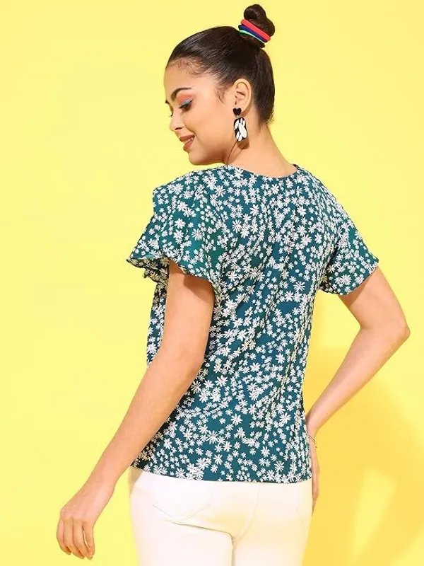 Dark_Green_Womens_Polyester_Floral_Print_Top