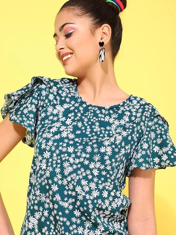 Dark_Green_Womens_Polyester_Floral_Print_Top
