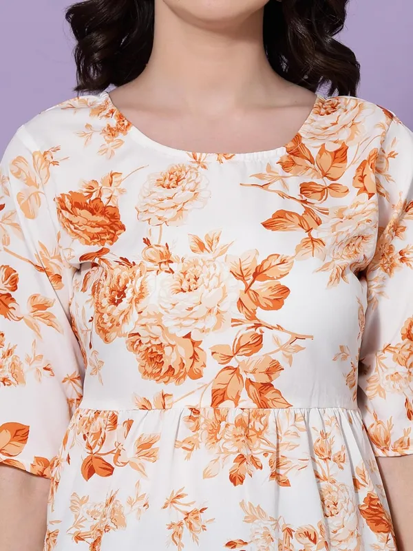 White_And_Orange_Womens_Floral_Printed_Top