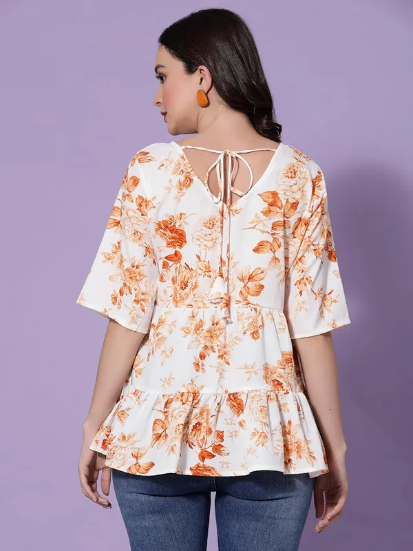 White_And_Orange_Womens_Floral_Printed_Top