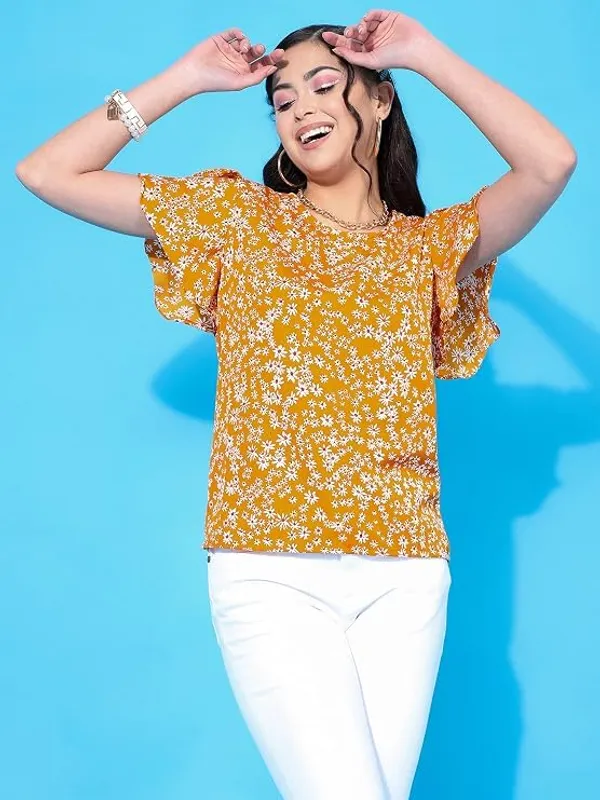 Mustard_Yellow_Womens_Polyester_Floral_Print_Top