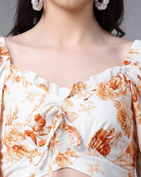 White_And_Orange_Women_Chiffon_Crop_Top