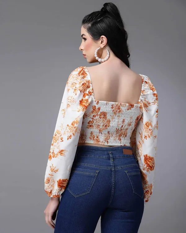 White_And_Orange_Women_Chiffon_Crop_Top