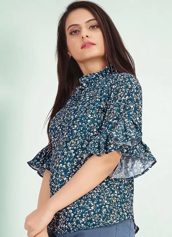 Teal_Green_Women_Top_With_Bow_Tie_Neck