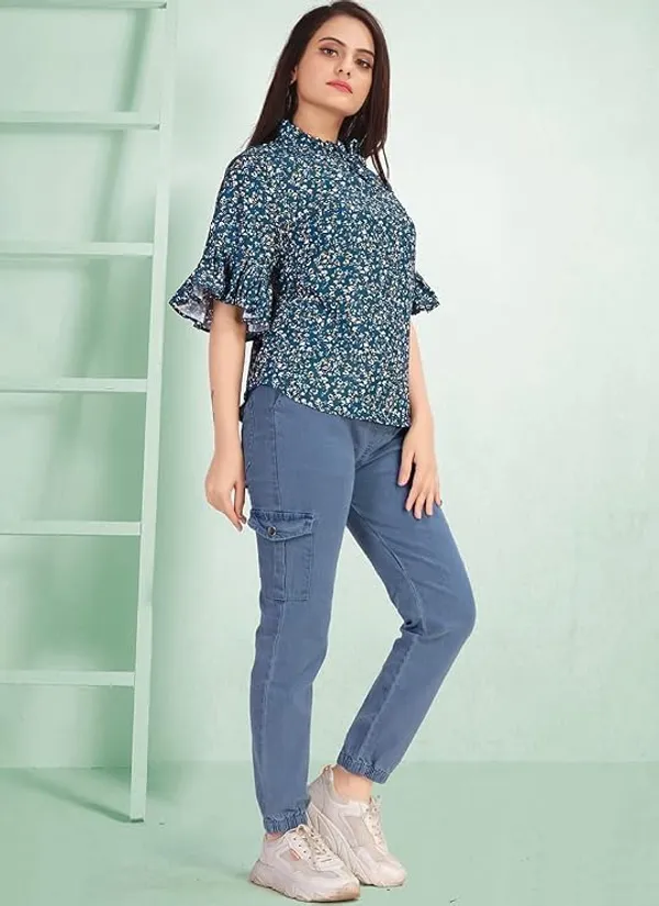 Teal_Green_Women_Top_With_Bow_Tie_Neck