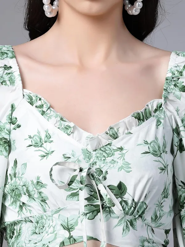 White_And_Green_Women_Chiffon_Crop_Top