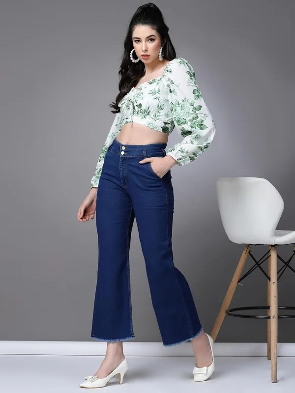 White_And_Green_Women_Chiffon_Crop_Top