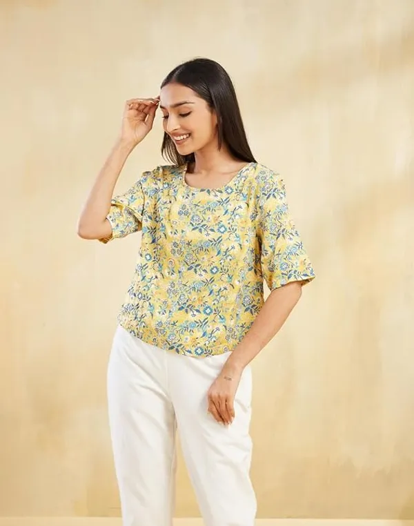 Yellow_Womens_Cotton_Blend_Peplum_Top