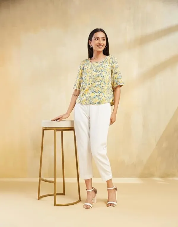 Yellow_Womens_Cotton_Blend_Peplum_Top