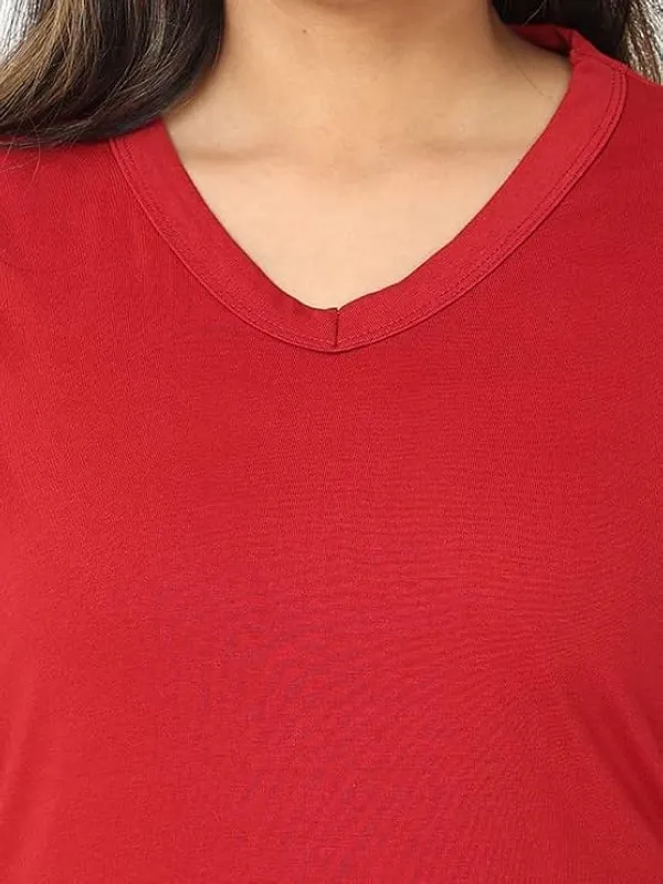 Red_Womans_V-Neck_Half_Sleeve_Maroon_T-Shirts_With_Side_Pocket_&_Zipper