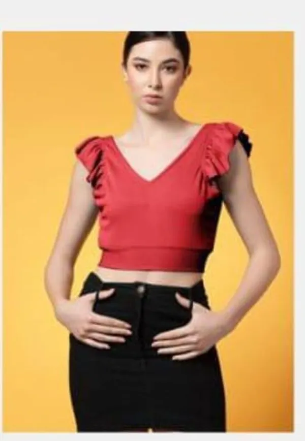 Red_Womens_Polyester_Crop_Top_V_Neck