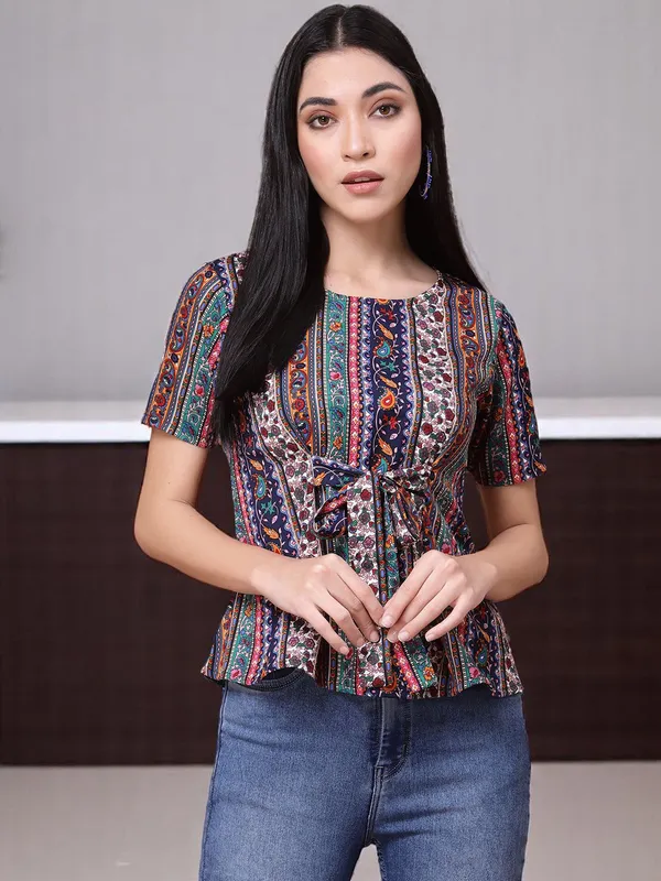 Multicolor_Womens_Cotton_Blend_Peplum_Top