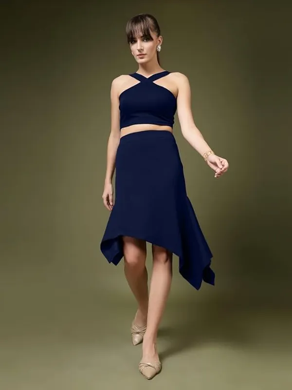 Navy_Blue_Womens_Halter_Neck_Crop_Top_And_A_Line_Skirt_Coord_Set
