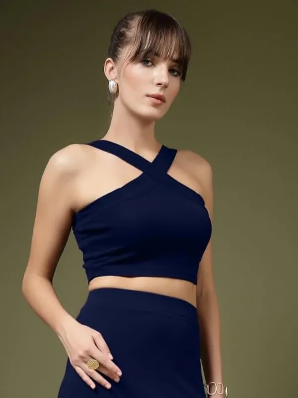 Navy_Blue_Womens_Halter_Neck_Crop_Top_And_A_Line_Skirt_Coord_Set