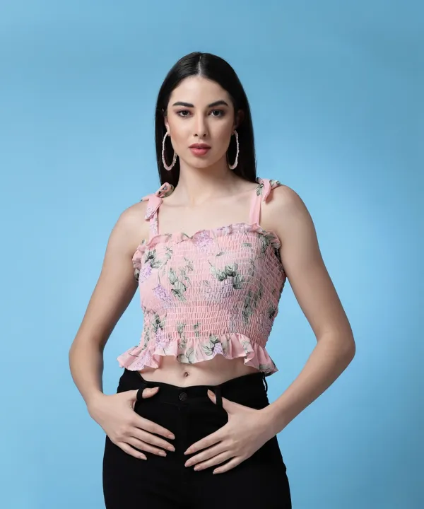 Blush_Pink_Floral_Printed_Smocked_Crop_Fitted_Top