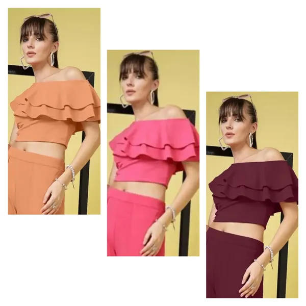 Aubergine_Purple,_Pink_And_Apricot_Orange_Womens_Off_Shoulder_Ruffle_Crop_Top_-_Pack_Of_3