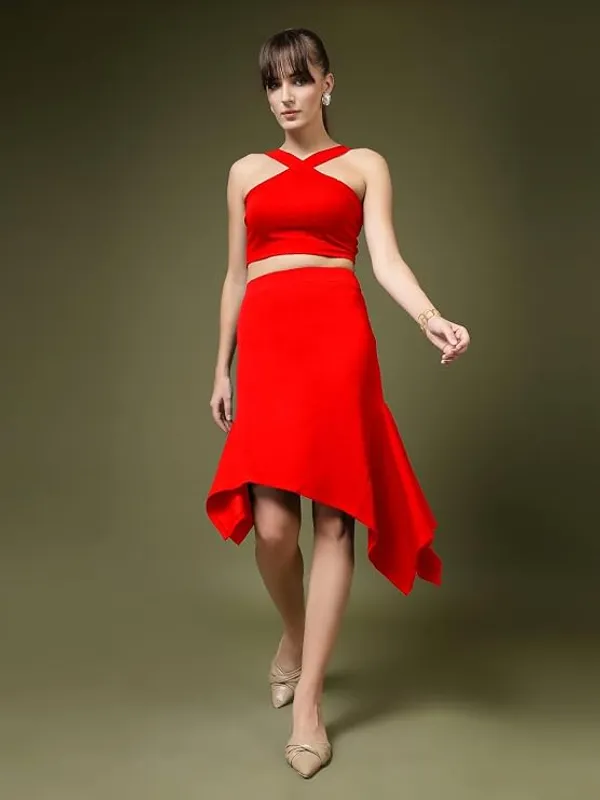 Red_Womens_Halter_Neck_Crop_Top_And_A_Line_Skirt_Coord_Set
