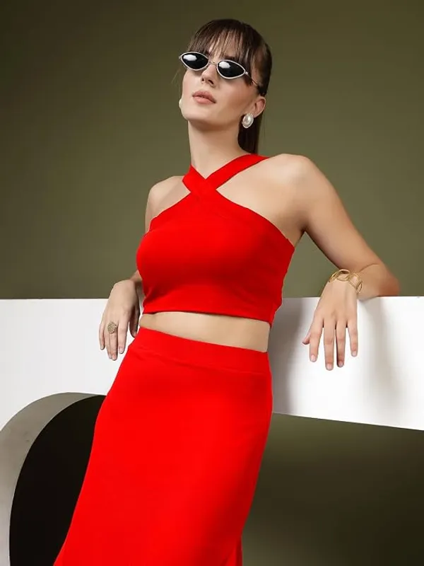 Red_Womens_Halter_Neck_Crop_Top_And_A_Line_Skirt_Coord_Set